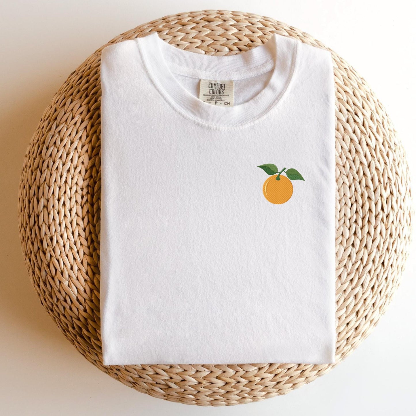 Embroidered Orange Blossom T-Shirt: Minimalist Fruit Tee, Summer Top