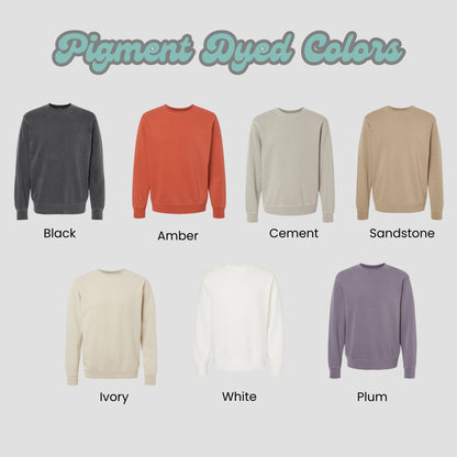 Embroidered Feeling Spooky Pigment Dyed Halloween Crewneck Sweatshirt: Choose Cat or Ghost Sleeve Design