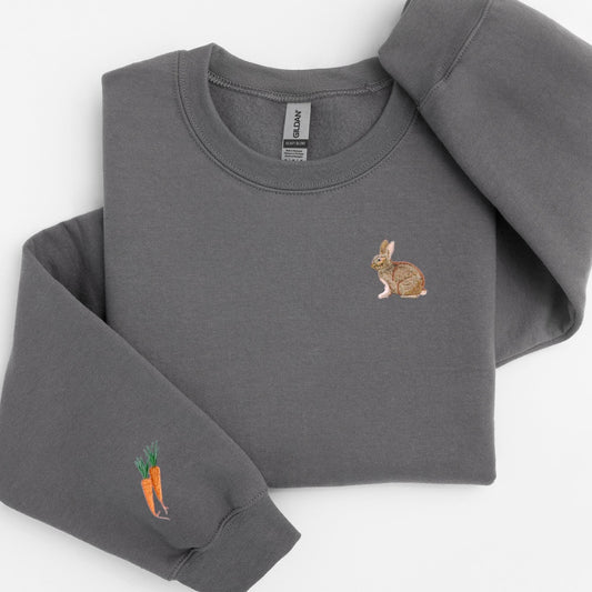 Embroidered Rabbit Crewneck Sweatshirt: Cottagecore Bunny Pullover