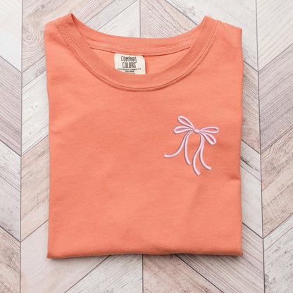 Embroidered Coquette Pink Bow T-shirt: Trendy Soft Girl Aesthetic Tee