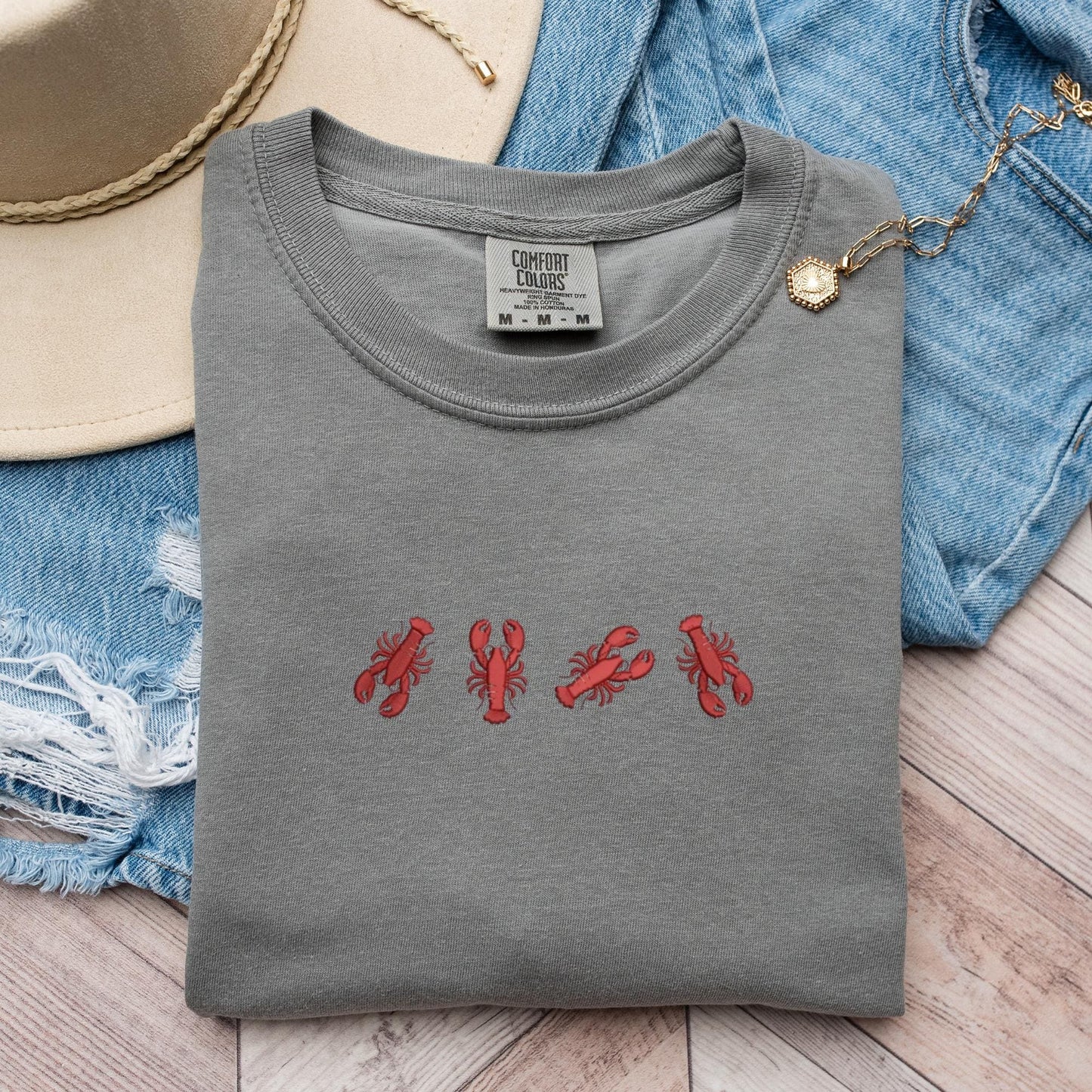 Embroidered Lobster T-Shirt: Coastal Preppy Summer Tee