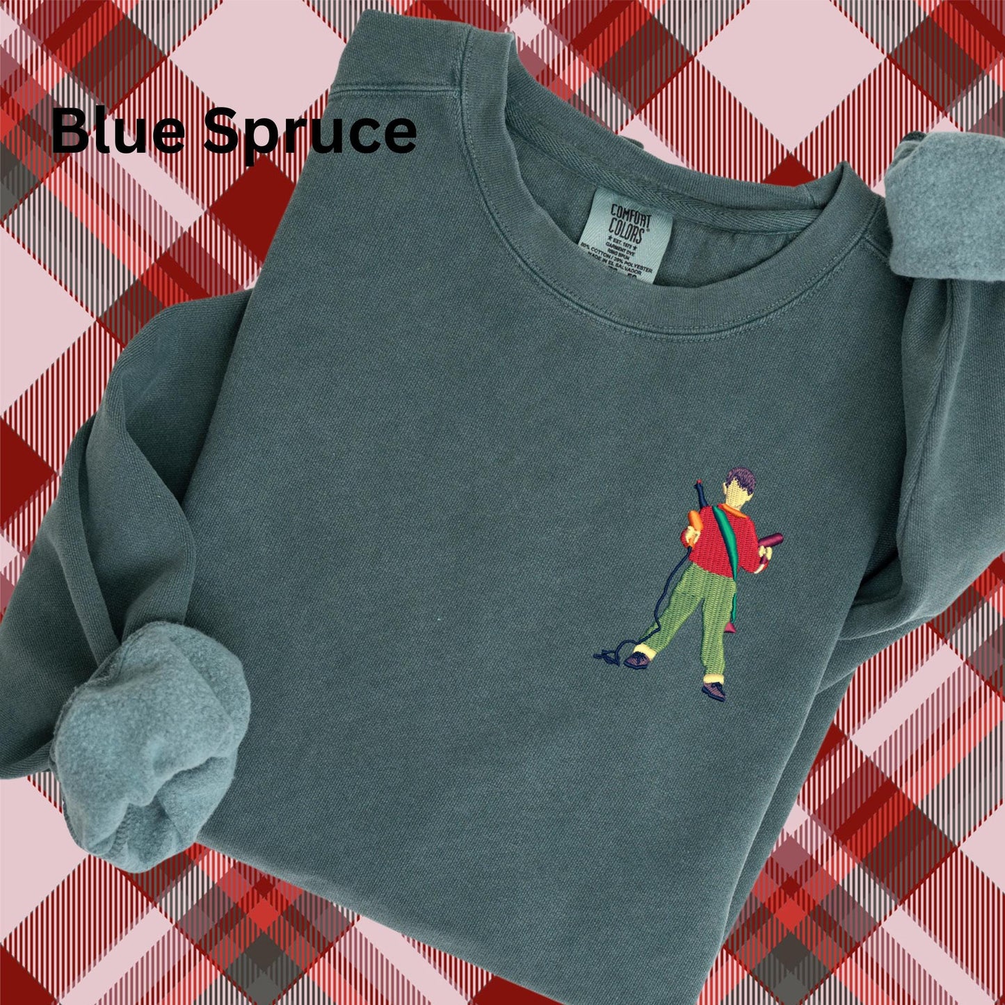 Embroidered Home Alone Movie Pigment Dyed Crewneck Sweatshirt: Minimalist Kevin Christmas Pullover