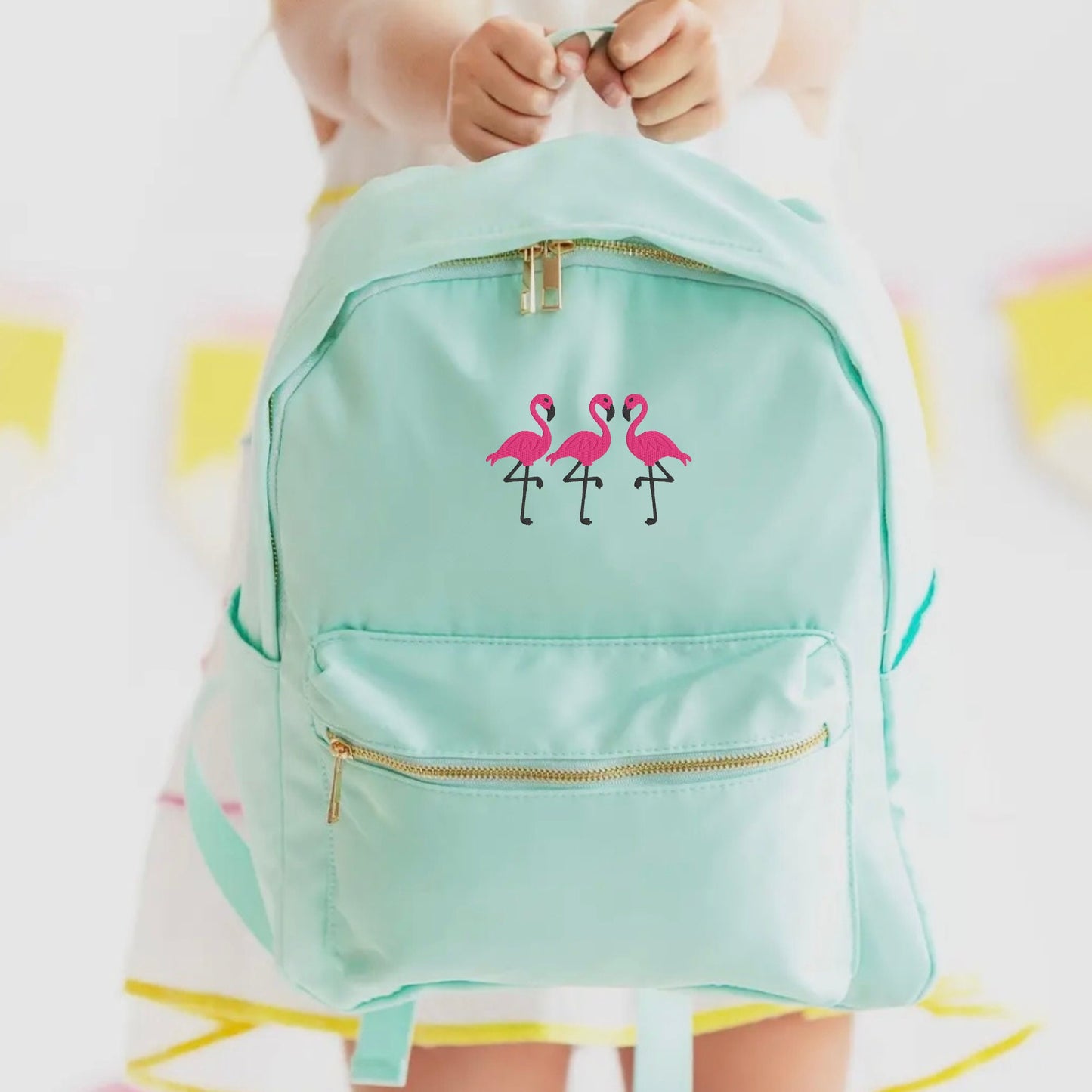Embroidered Flamingo Backpack: Tropical School Bag