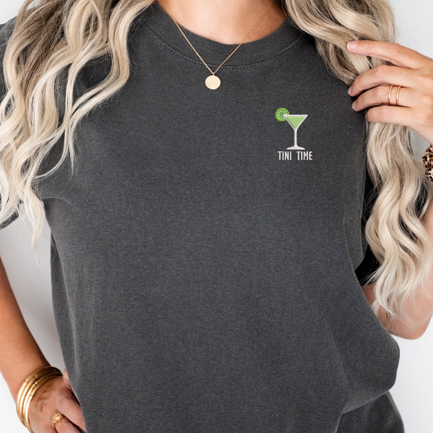 Embroidered Martini Shirt: Funny "Tini Time" Cocktail Tee