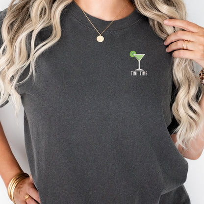 Embroidered Martini Shirt: Funny "Tini Time" Cocktail Tee