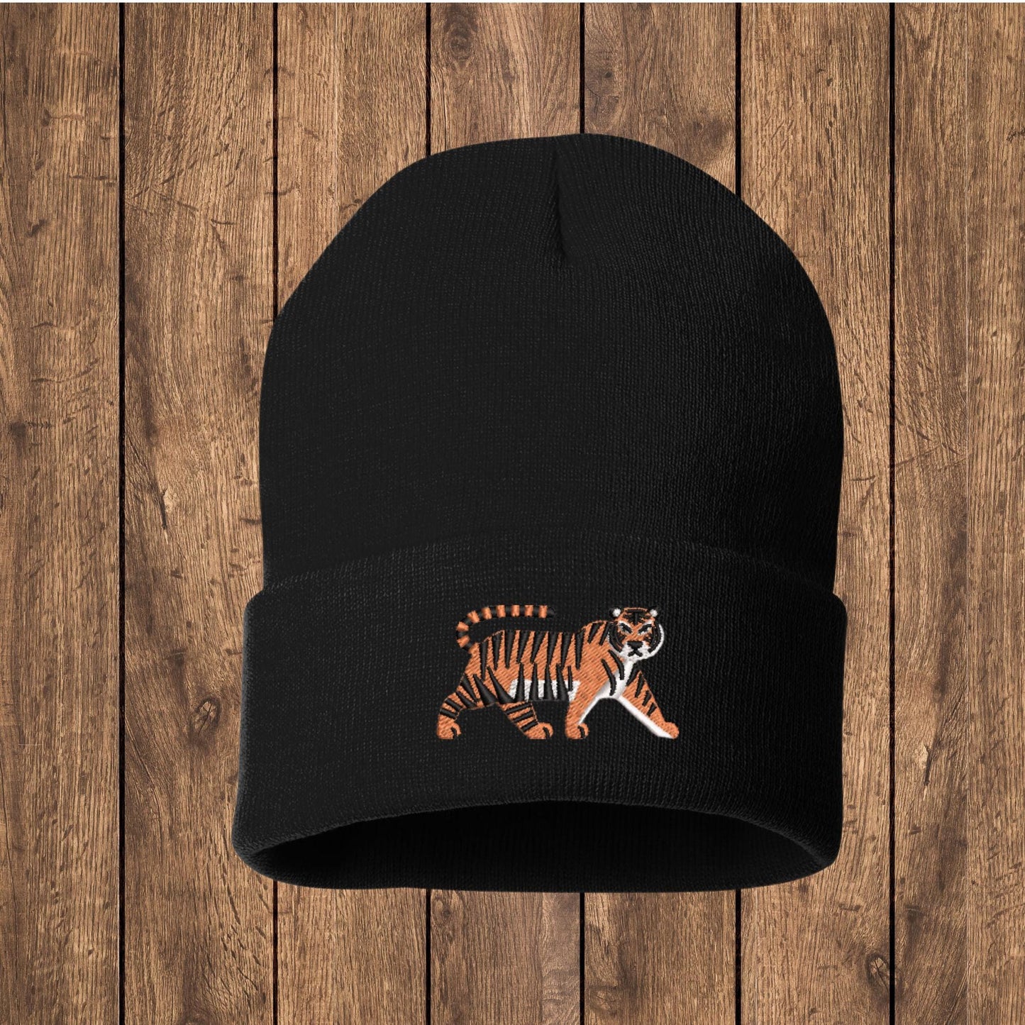 Embroidered Tiger Beanie: Jungle Cat Knit Hat