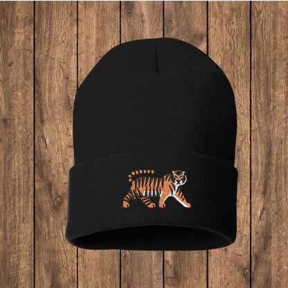 Embroidered Tiger Beanie: Jungle Cat Knit Hat