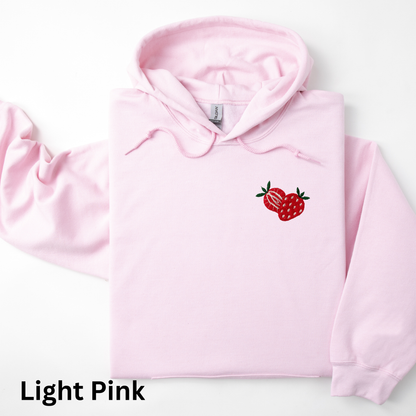 Embroidered Sliced Strawberry Hoodie: Women's Fruit Pullover