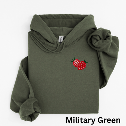 Embroidered Sliced Strawberry Hoodie: Women's Fruit Pullover