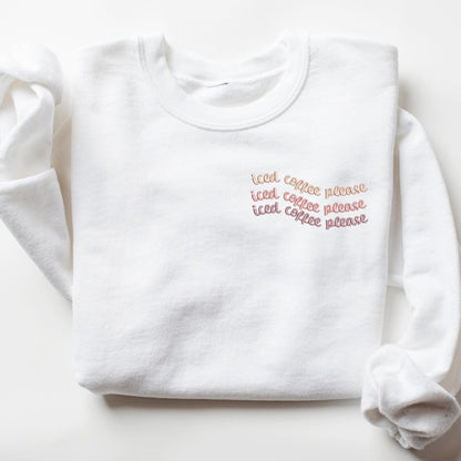 Embroidered Iced Coffee Sweatshirt: Varsity Crewneck