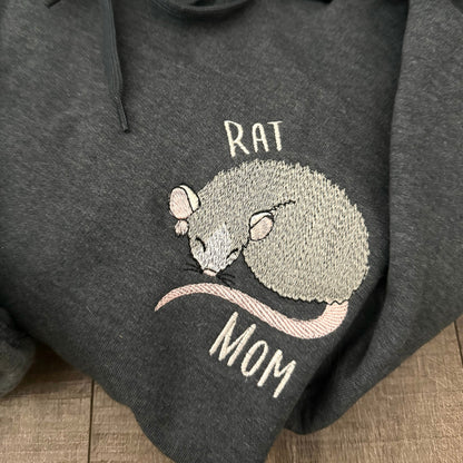 Embroidered Rat Mom or Rat Dad Hoodie: Fancy Rat Lover Sweatshirt