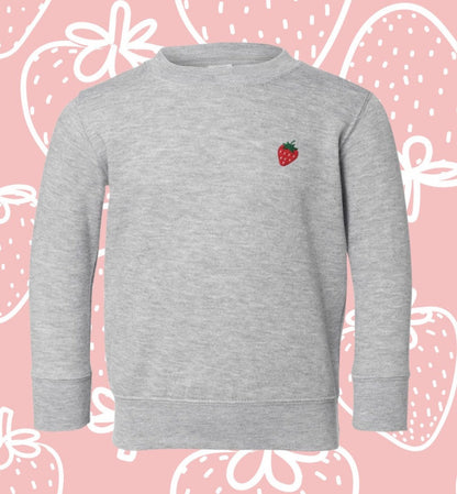 Embroidered Kids Strawberry Sweatshirt: Stitched Fruit Crewneck