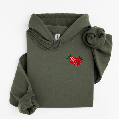 Embroidered Sliced Strawberry Hoodie: Women's Fruit Pullover