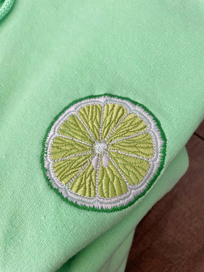 Embroidered Lime Hoodie: Trendy Fruit Sweatshirt