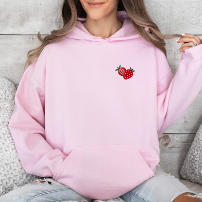 Embroidered Sliced Strawberry Hoodie: Women's Fruit Pullover