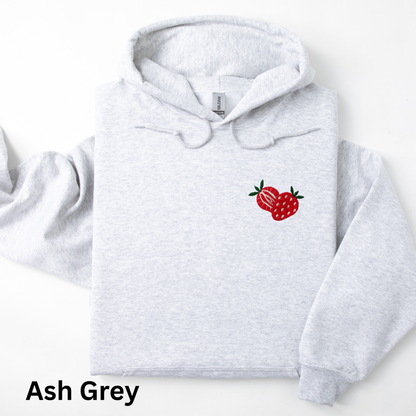 Embroidered Sliced Strawberry Hoodie: Women's Fruit Pullover