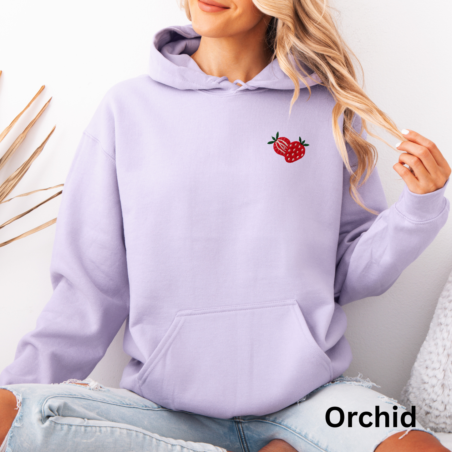 Embroidered Sliced Strawberry Hoodie: Women's Fruit Pullover