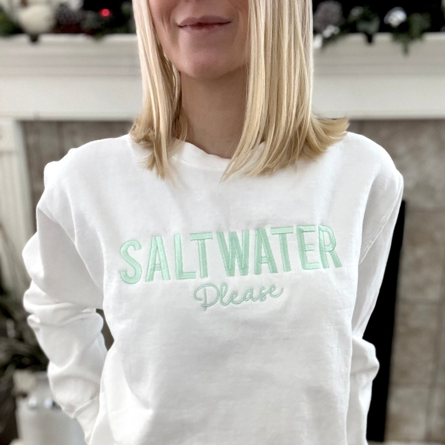Embroidered 'Saltwater Please' Crewneck Sweatshirt - Coastal Apparel