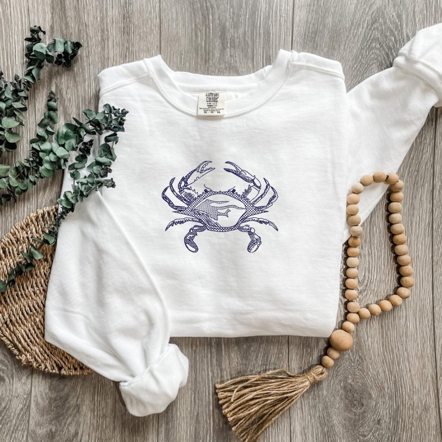 Embroidered Crab Sweatshirt: Pigment-Dyed Coastal Crewneck