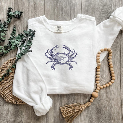 Embroidered Crab Sweatshirt: Pigment-Dyed Coastal Crewneck