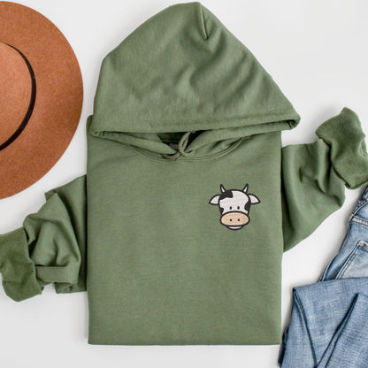 Embroidered Cow Hoodie: Farm Animal Pullover with Optional Hoof Prints