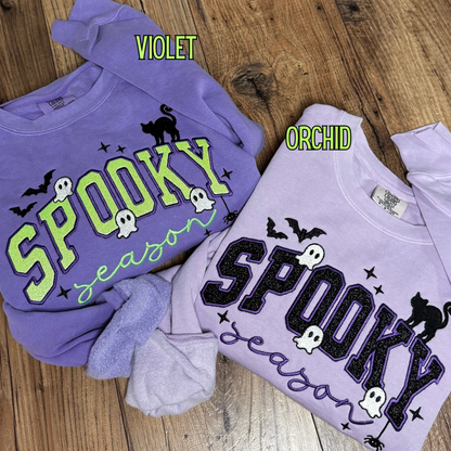 Embroidered Spooky Season Glitter Applique Crewneck Sweatshirt