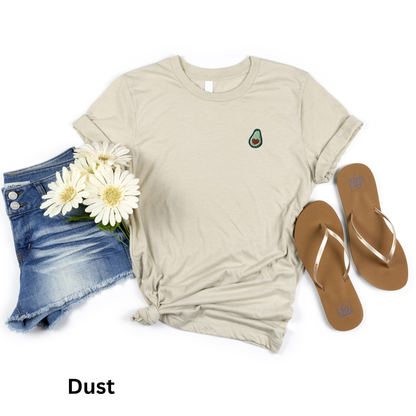 Embroidered Avocado Tee: Stitched Mini Fruit Shirt