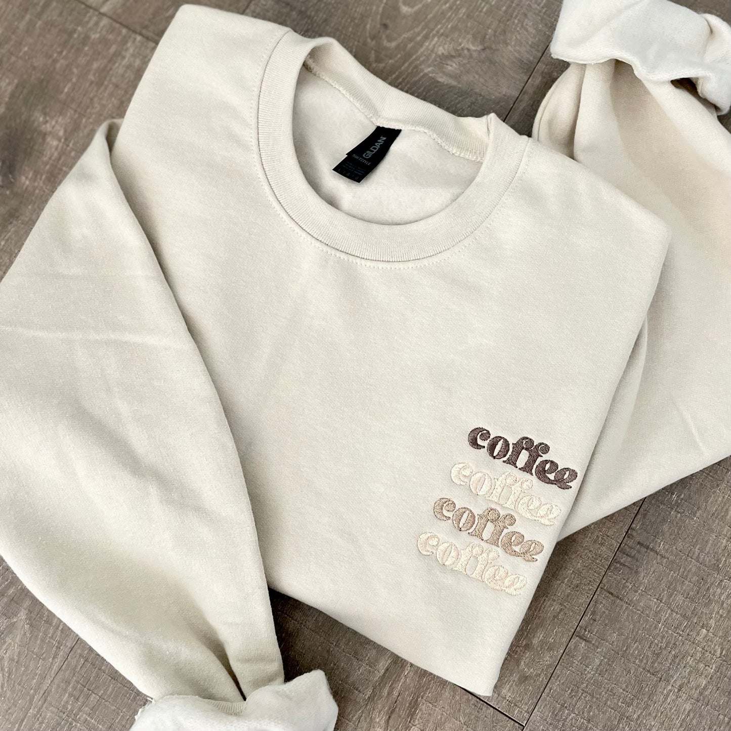 Embroidered Coffee Sweatshirt: Trendy Tonal Crewneck