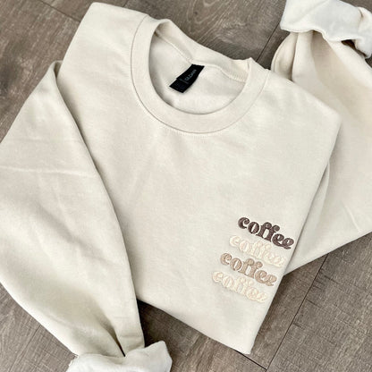 Embroidered Coffee Sweatshirt: Trendy Tonal Crewneck