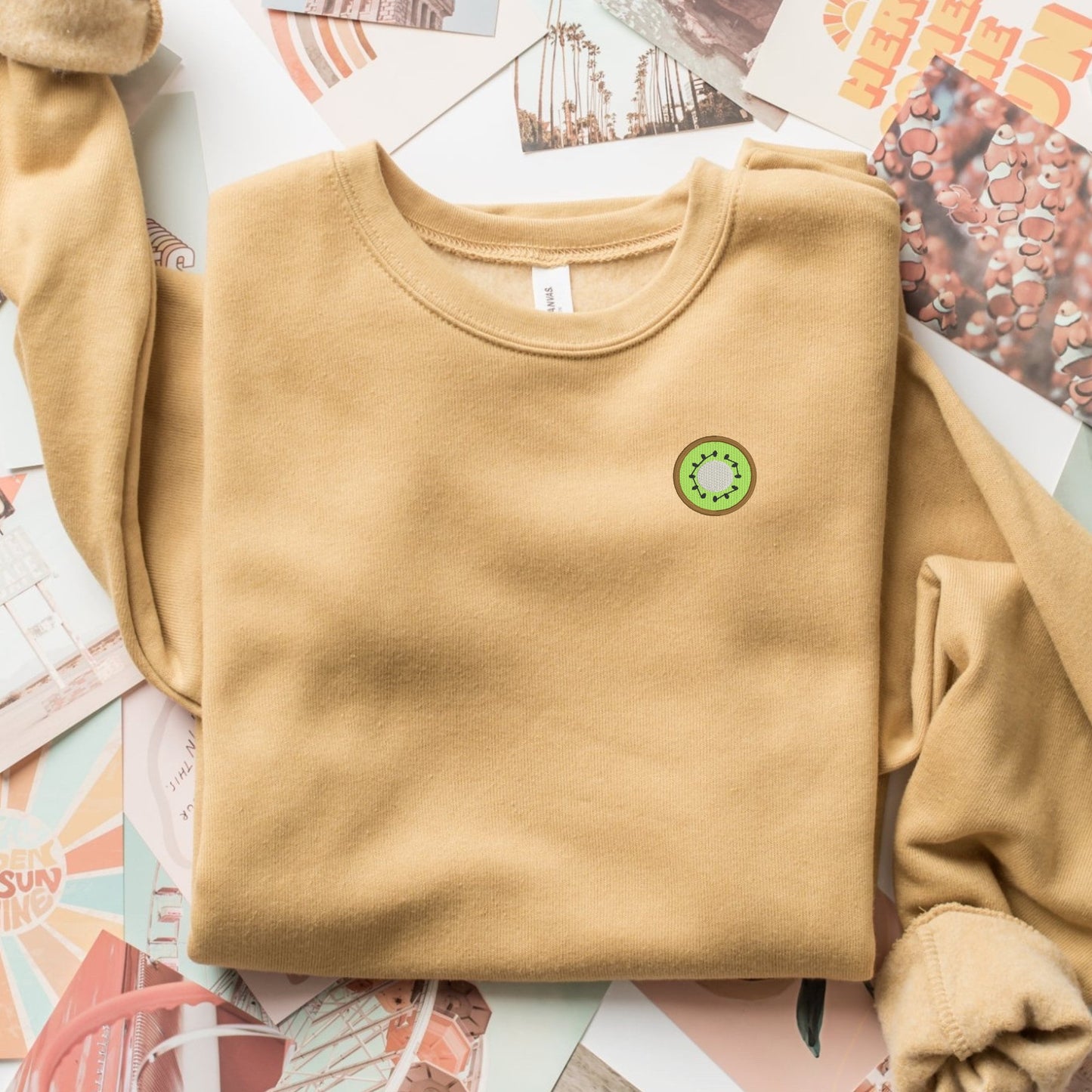 Embroidered Kiwi Sweatshirt: Bella Canvas Crewneck, Fruit Lover Gift