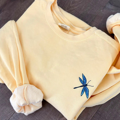 Embroidered Dragonfly Sweatshirt: Garment-Dyed Cotton Crewneck