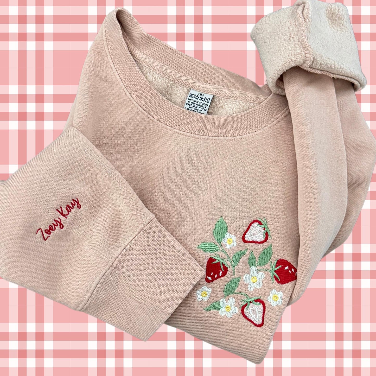 Embroidered Strawberry Field Sweatshirt: Pigment Dyed Crewneck Pullover