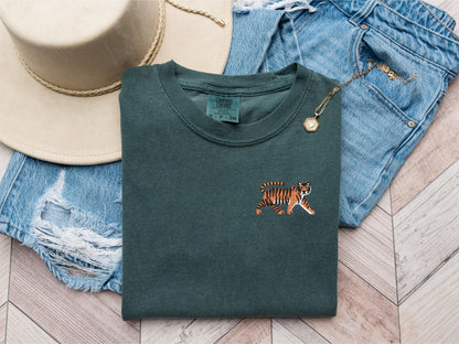 Embroidered Tiger T-Shirt: Pigment-Dyed Jungle Cat Tee