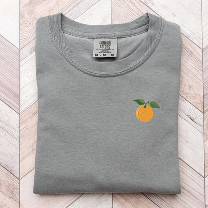 Embroidered Orange Blossom T-Shirt: Minimalist Fruit Tee, Summer Top