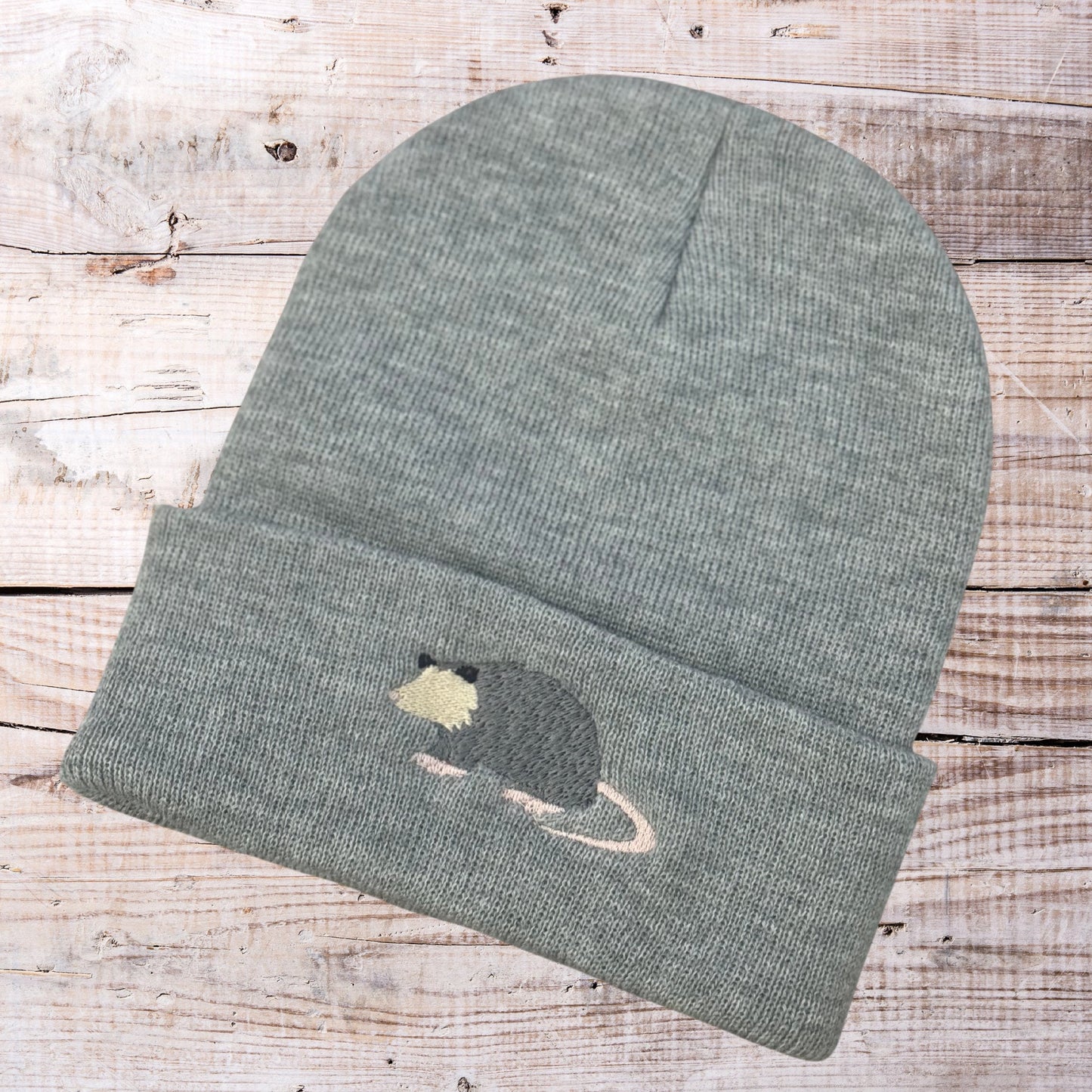 Embroidered Opossum Beanie: Knit Possum Lover Gift