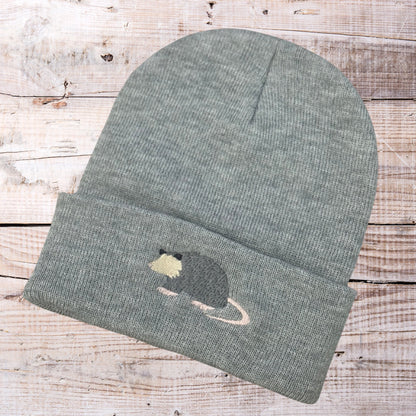 Embroidered Opossum Beanie: Knit Possum Lover Gift