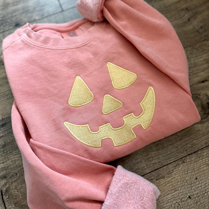 Embroidered Pumpkin Face Sweatshirt: Pastel Halloween Crewneck