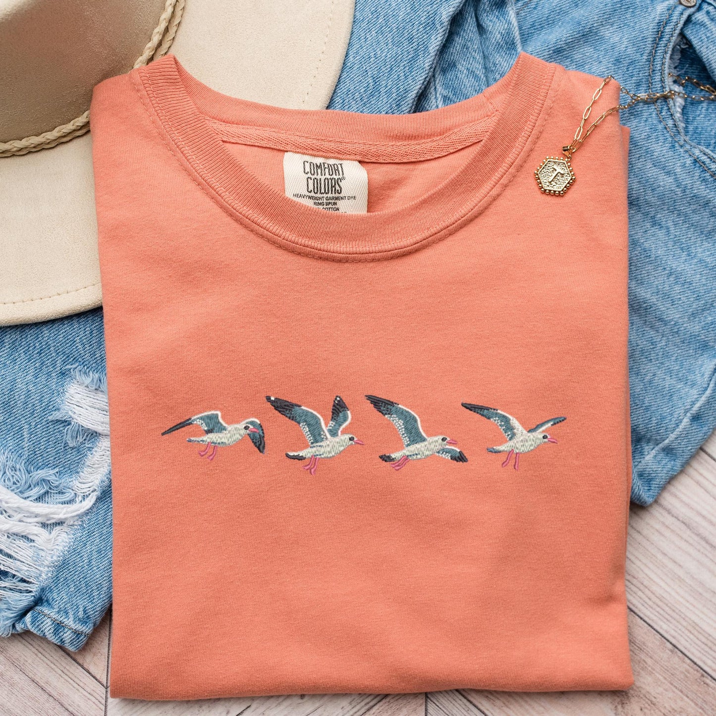 Embroidered Seagull T-Shirt: Coastal Summer Tee