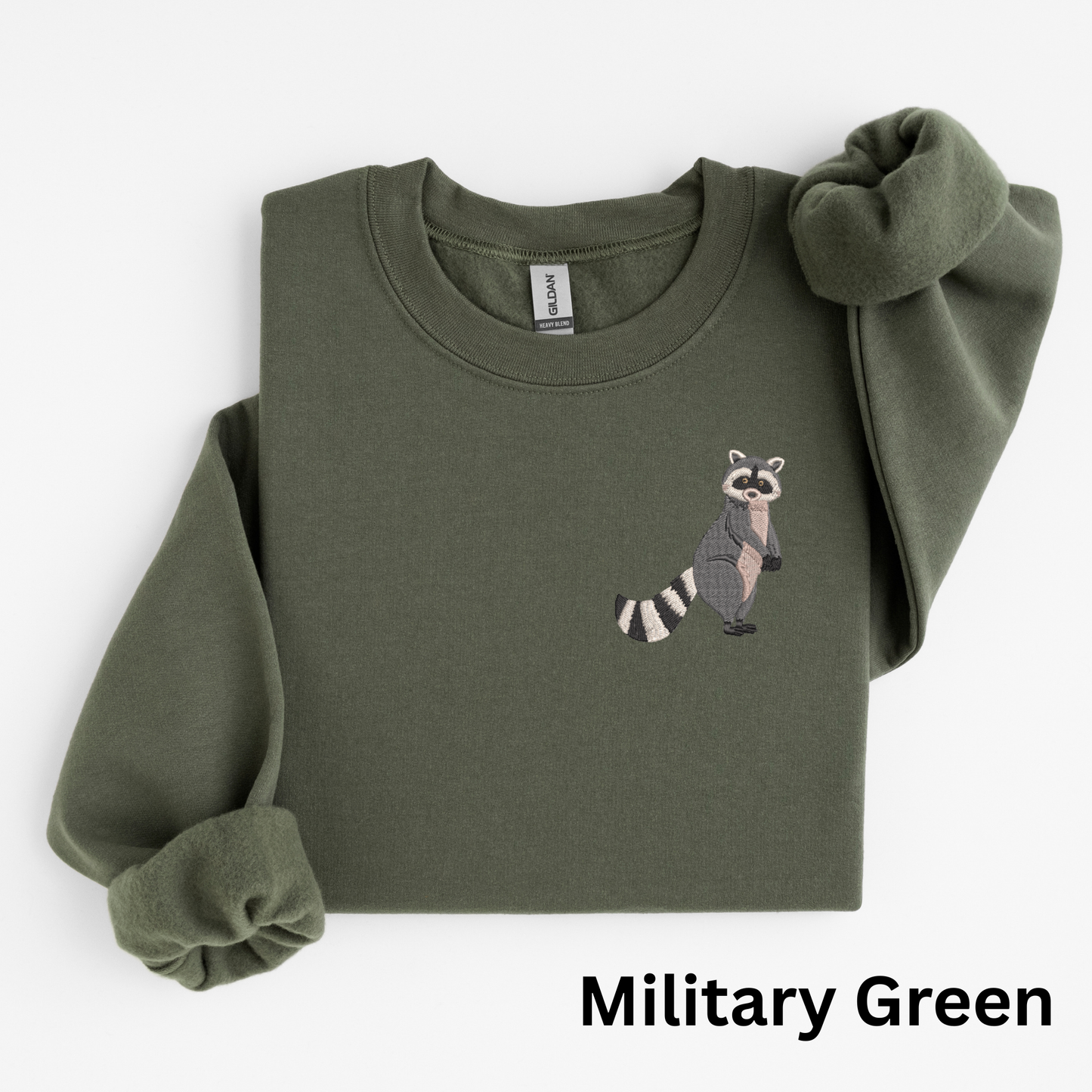 Embroidered Raccoon Crewneck Sweatshirt: Woodland Animal Pullover