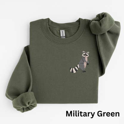 Embroidered Raccoon Crewneck Sweatshirt: Woodland Animal Pullover