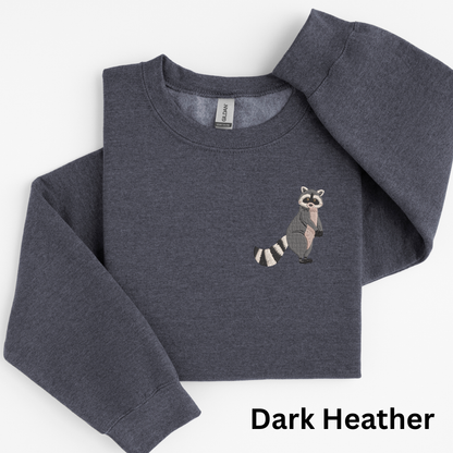 Embroidered Raccoon Crewneck Sweatshirt: Woodland Animal Pullover