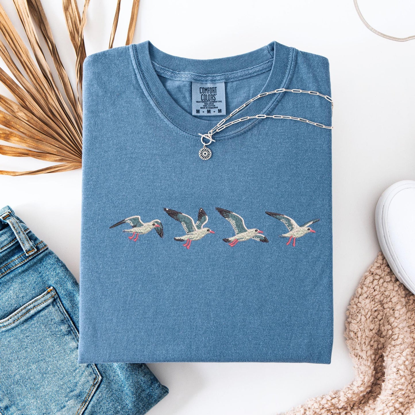 Embroidered Seagull T-Shirt: Coastal Summer Tee