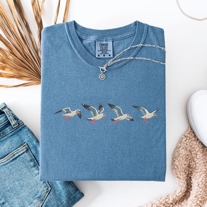 Embroidered Seagull T-Shirt: Coastal Summer Tee