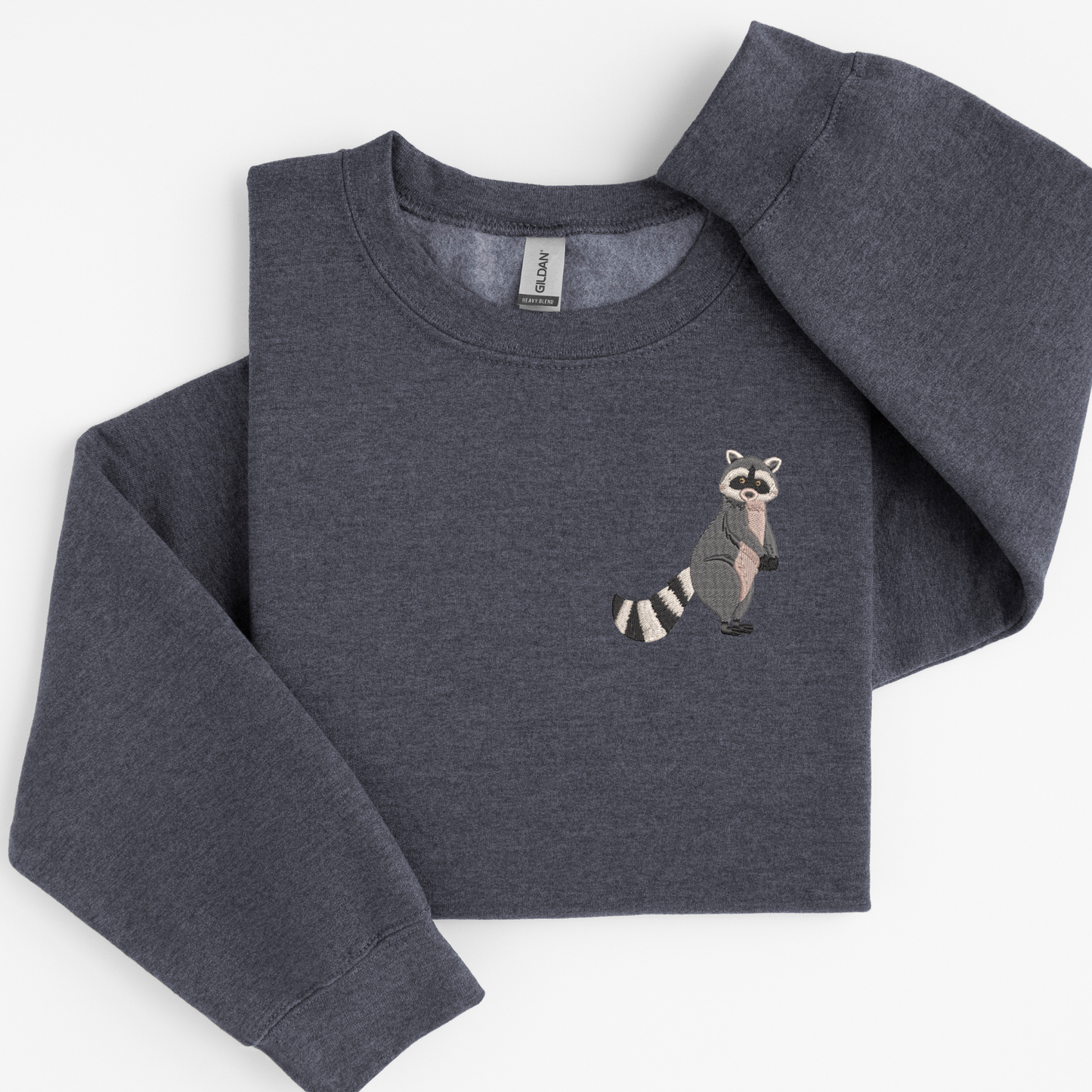 Embroidered Raccoon Crewneck Sweatshirt: Woodland Animal Pullover