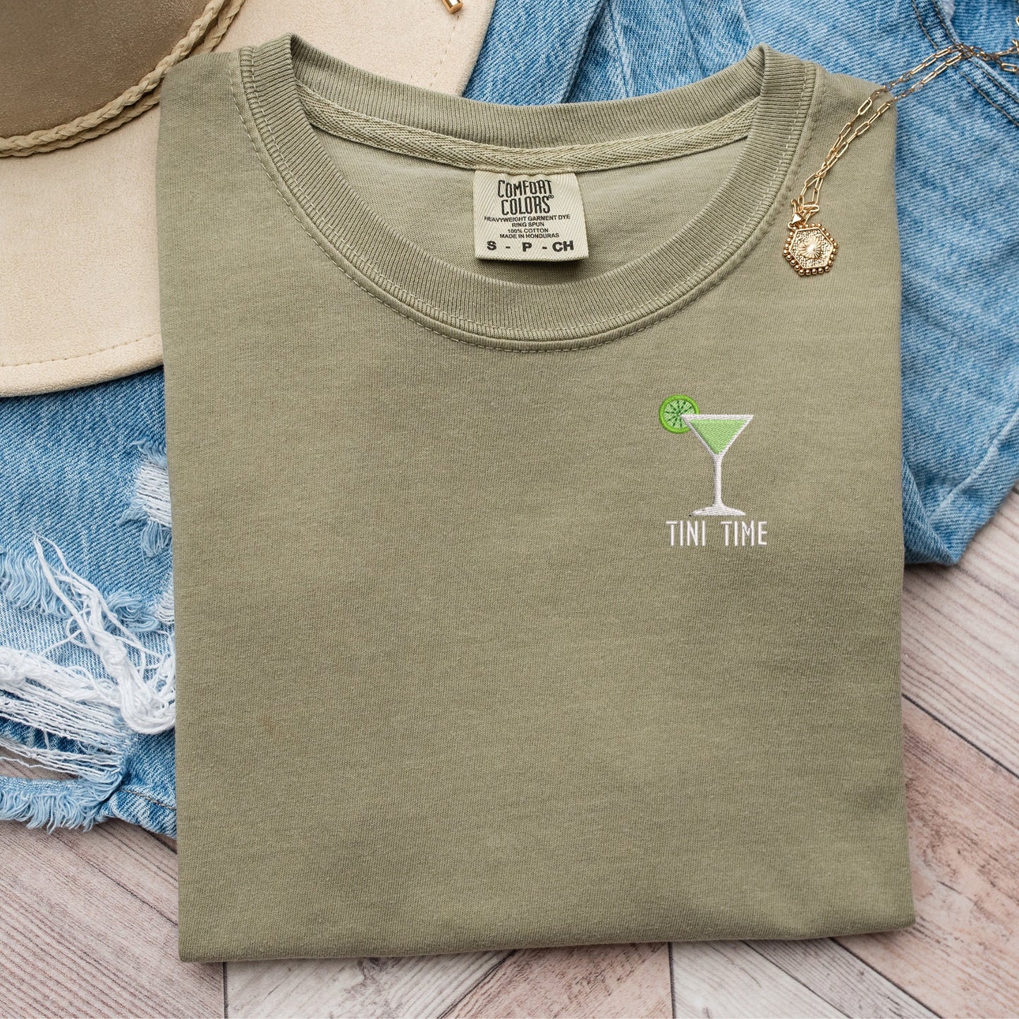 Embroidered Martini Shirt: Funny "Tini Time" Cocktail Tee