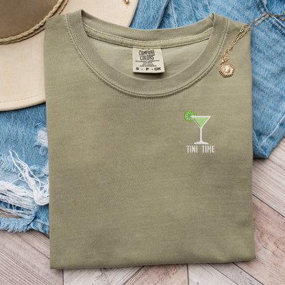 Embroidered Martini Shirt: Funny "Tini Time" Cocktail Tee