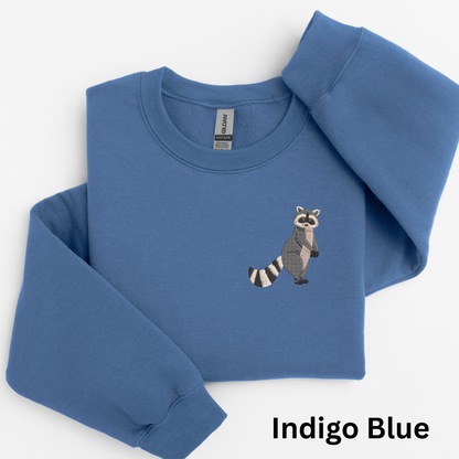 Embroidered Raccoon Crewneck Sweatshirt: Woodland Animal Pullover