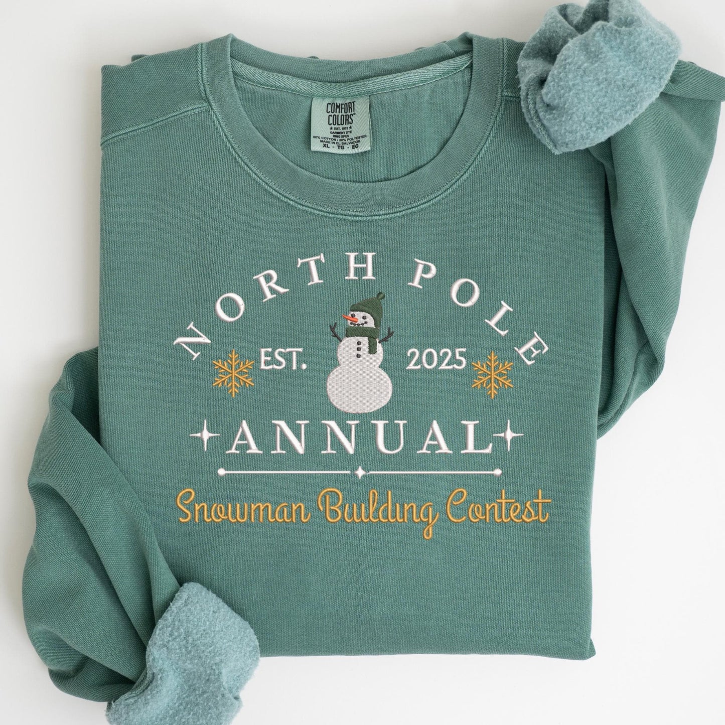 Embroidered Snowman Sweatshirt: Pigment-Dyed North Pole Contest Pullover