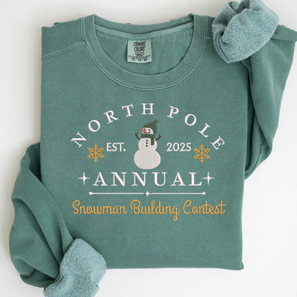 Embroidered Snowman Sweatshirt: Pigment-Dyed North Pole Contest Pullover
