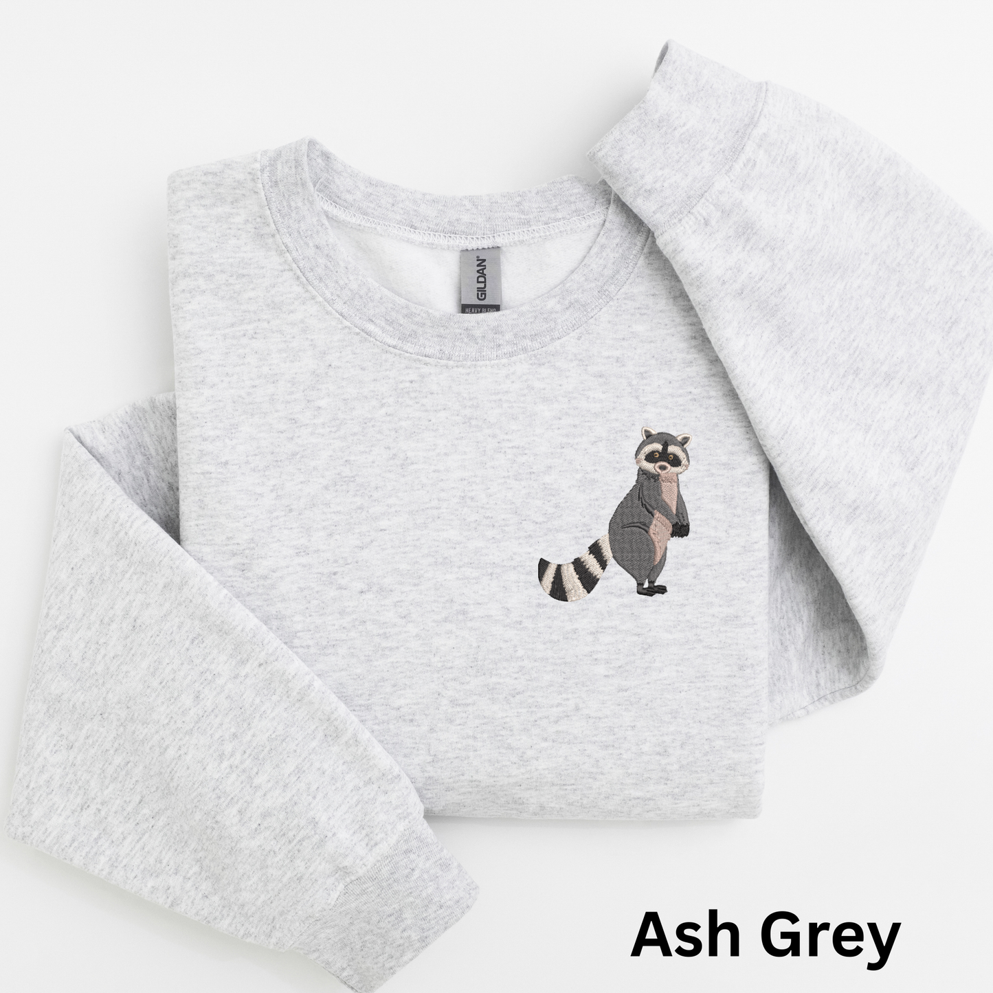 Embroidered Raccoon Crewneck Sweatshirt: Woodland Animal Pullover